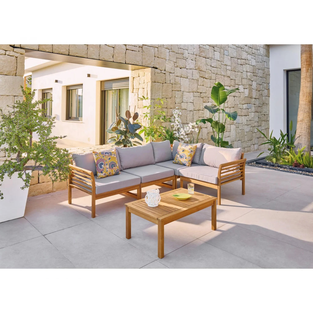 Conjunto de Jardín Rinconera + Mesa de Madera de Acacia, Bali