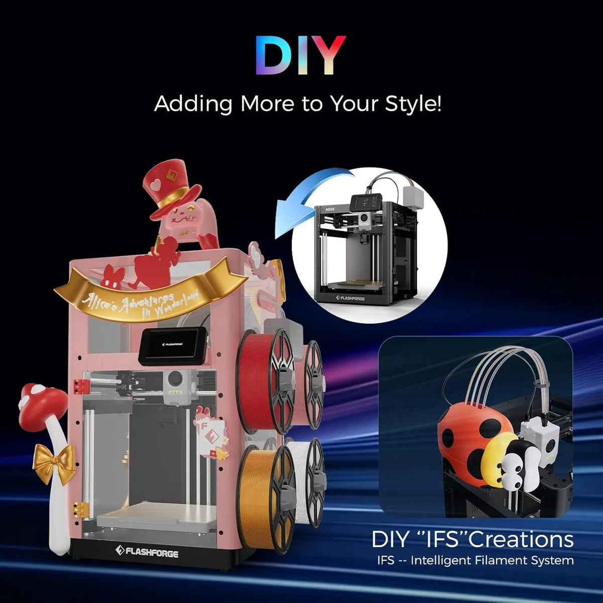 Imprimante 3D Flashforge Adventurer 5X avec Impression Multicolore, Personnalisation avec IFS, Imprimante 3D AD5X Multi-matériaux/Nivellement Entièrement Automatique, Vitesse Maximale : 600 mm/s