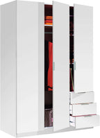 Habitdesign Three Door and Three Drawer Wardrobe Closet, Artic White Finish, Measurements: 121 cm (W) x 180 cm (H) x 52 cm (D)