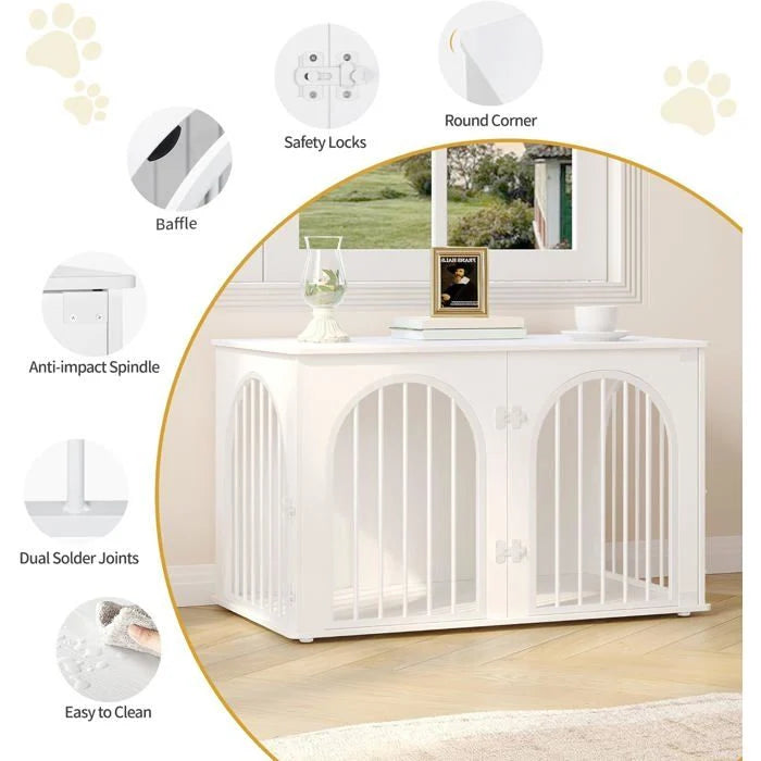 100cm Cage pour Chiens,Cage Chien de Taille Moyenne, Maisonnette pour Animaux,3 Portes, Porte arquée, 60 x 100 x 63 cm,Ivoire Clair