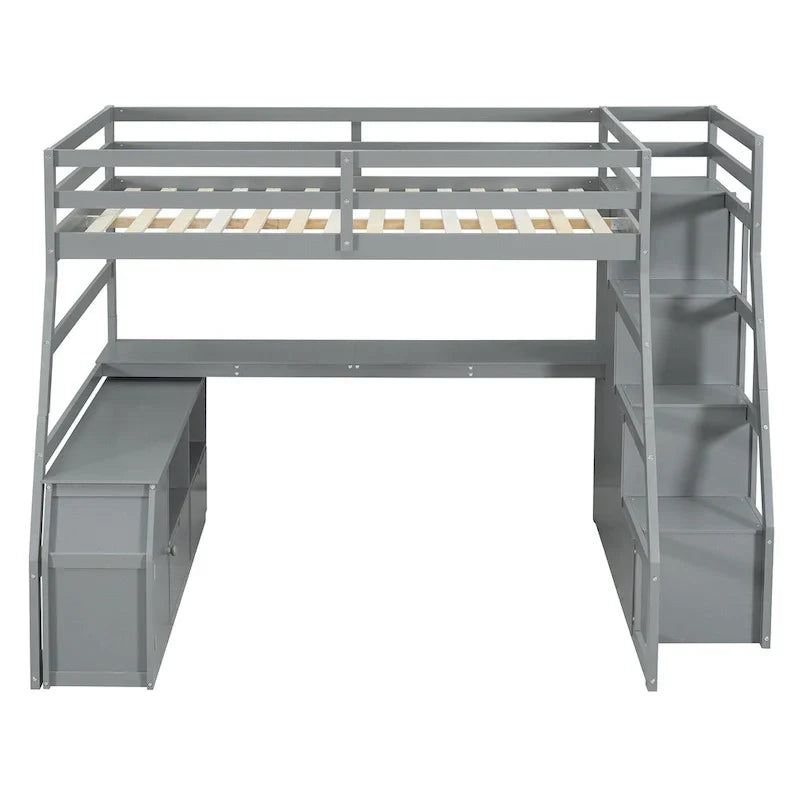 Full Pine Loft Bed with Desk and Storage