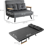 HOMCOM Sofa Bed 2 Seater Folding Sofa Bed Upholstered in Velvet with 5 Levels Adjustable Backrest and Padded Pillows for Office Bedroom Living Room 102 x 73 x 81 cm Beige