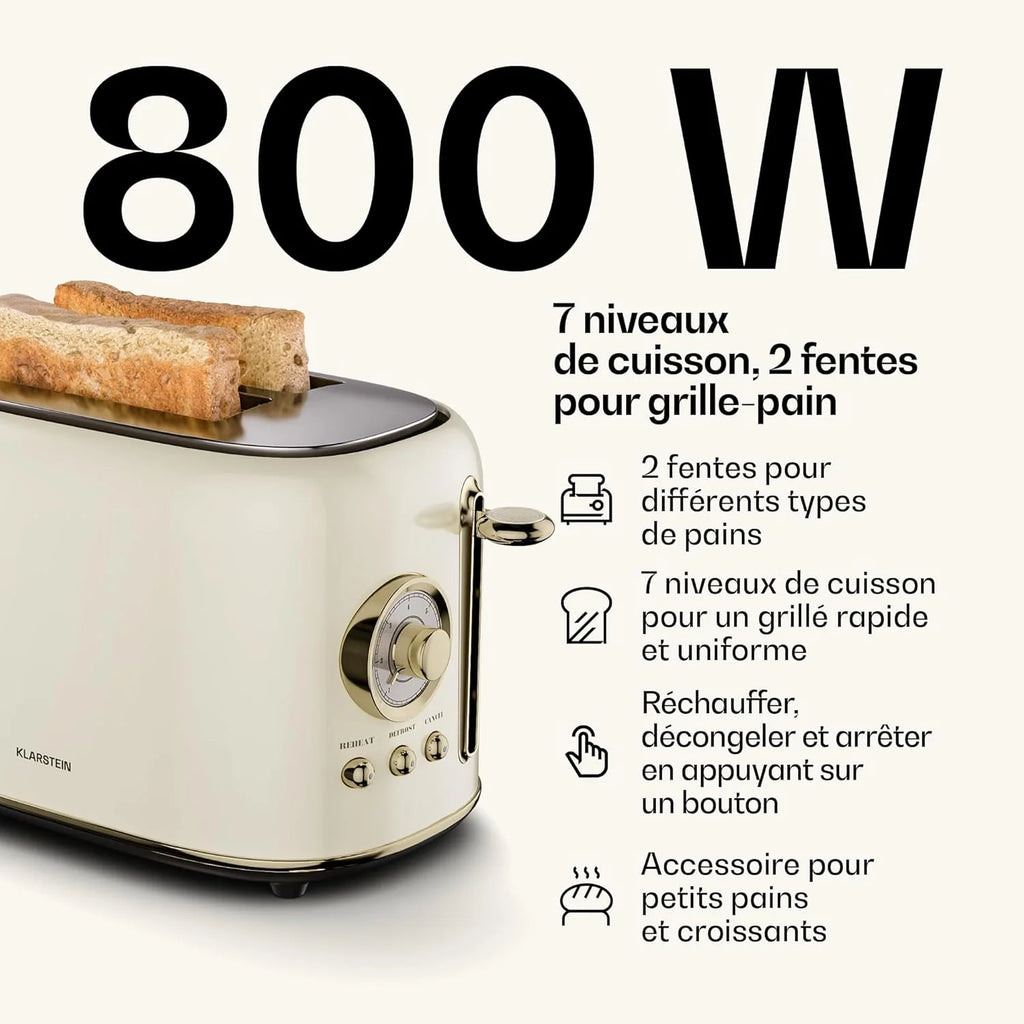 Klarstein Victoria Set Petit-Déjeuner Complet – Grille-Pain 2 Fentes 7 Niveaux, Bouilloire Électrique 1,7L, Cafetière Filtre 12 Tasses, Design Rétro, Support à Petits Pains, Cream