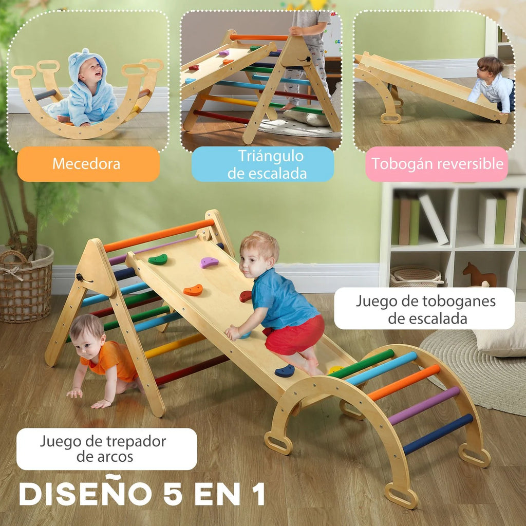 Triángulo De Escalada De Madera 5 En 1 Multicolor Aiyaplay