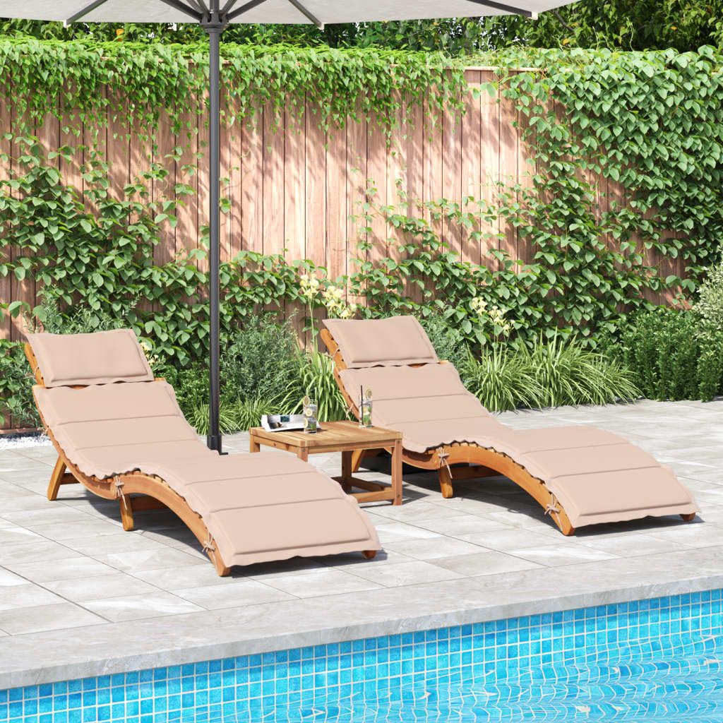 Pack 2 Uds Tumbonas De Jardín | Silla | Sillón Exterior Con Cojines Madera Maciza De Acacia Beige Cfw520516