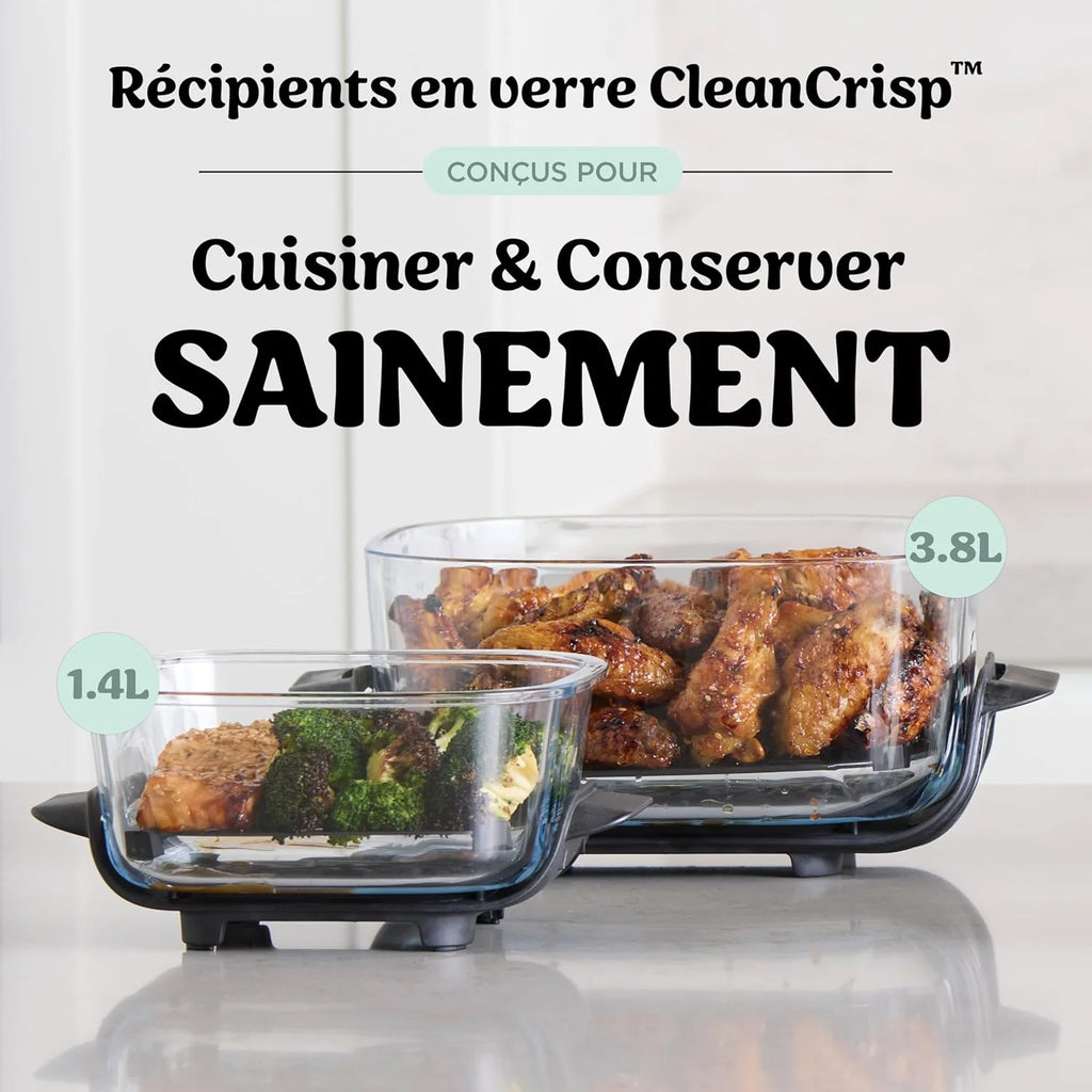 Ninja CRISPi Friteuse sans huile portable, 3,8L, 4-en-1 : Frire sans huile, Rôtir, Garder au chaud, Recroustiller, Design compact, 2 récipients avec couvercles, 1 700 W, Sauge FN101EUSG
