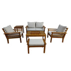Conjunto de Jardín Mesa + Sofá + 2 Sillones + Mesa Auxiliar + Asiento Otomano + Bandeja de Madera, Bali