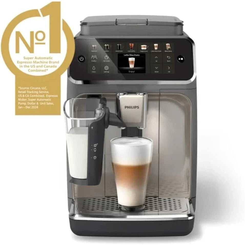 Premium Espresso Machine, 12 Hot/Iced Coffees, LatteGo System, Ceramic Grinder, Black Chrome