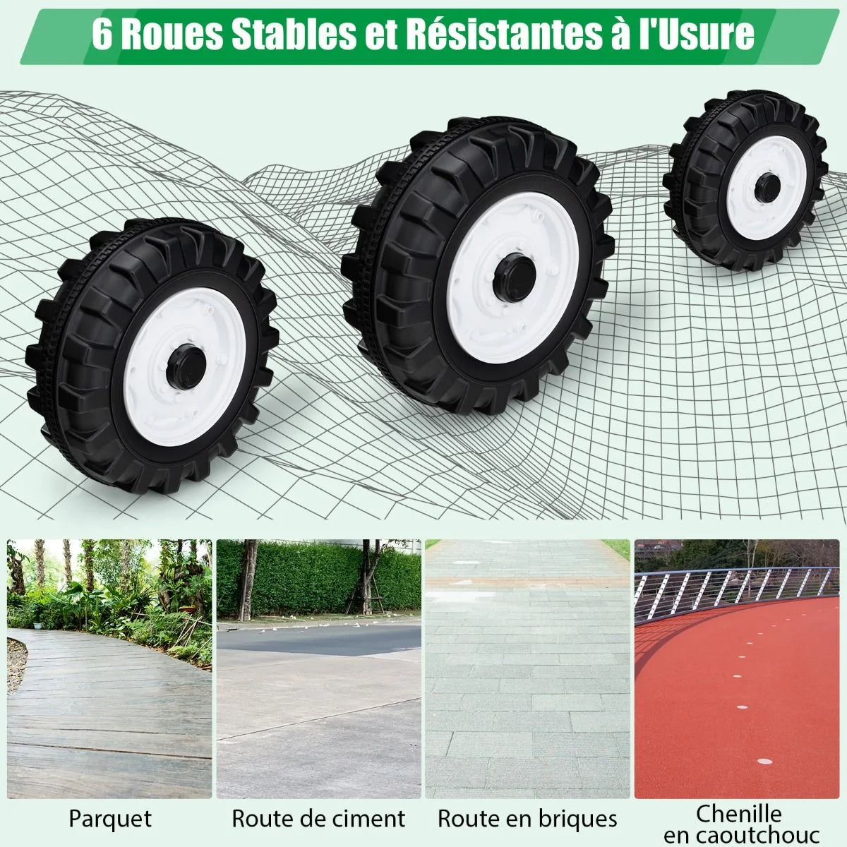 12V Tracteur Électrique Enfants avec Pelle&Remorque Amovible Véhicule Électrique à 6 Roues avec Télécommande & Musique 3-6 km/h pour 3-8 Ans Jaune/Vert