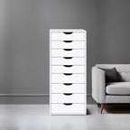 Narrow Wooden 9-Drawer Cabinet with Smooth-Glide Drawers and Top Storage Shelf