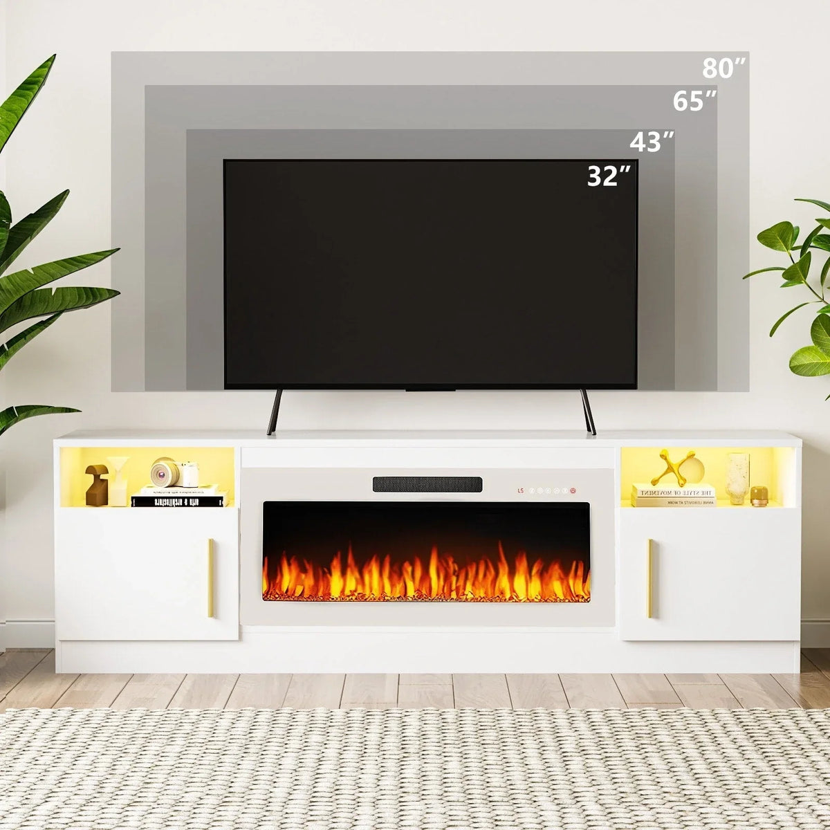 Bossin 70 Fireplace TV Stand with 36 Electric Fireplace, TV Stand for TVs Up to 80, 16 Colors LED Lights/Entertainment Center