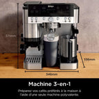 NINJA Machine à café Luxe Essential 2-en-1, Latte, Cappuccino et Espresso avec broyeur à grains et mousseur à lait intégrés, facile à utiliser, 2 préréglages mousse, argent, ES501EU
