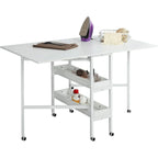 Height Adjustable Craft Table with Storage Shelves, Mobile Folding Cutting Table for Home Office Sewing Room Craft Room