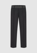 Pantalon en flanelle de laine gris foncé à ceinture contrastée