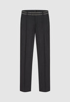 Pantalon en flanelle de laine gris foncé à ceinture contrastée
