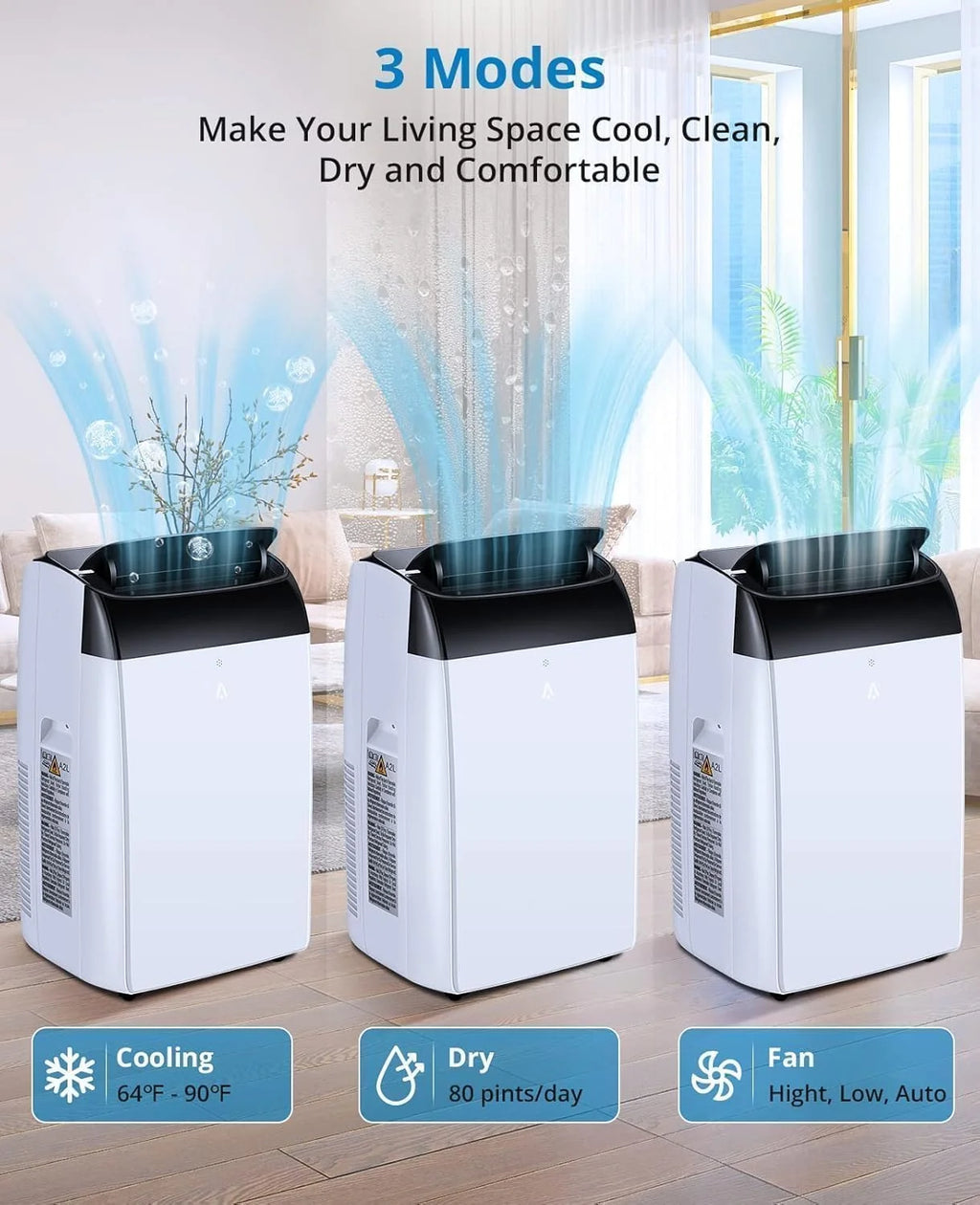 GarveeTech Climatiseur mobile 5-en-1 10000 BTU – Refroidissement, déshumidification, ventilation, mode Follow-Me – 2 vitesses, minuterie 24h, silencieux