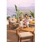 Conjunto de Jardín Mesa + Sofá + 2 Sillones + Mesa Auxiliar + Asiento Otomano + Bandeja de Madera, Bali