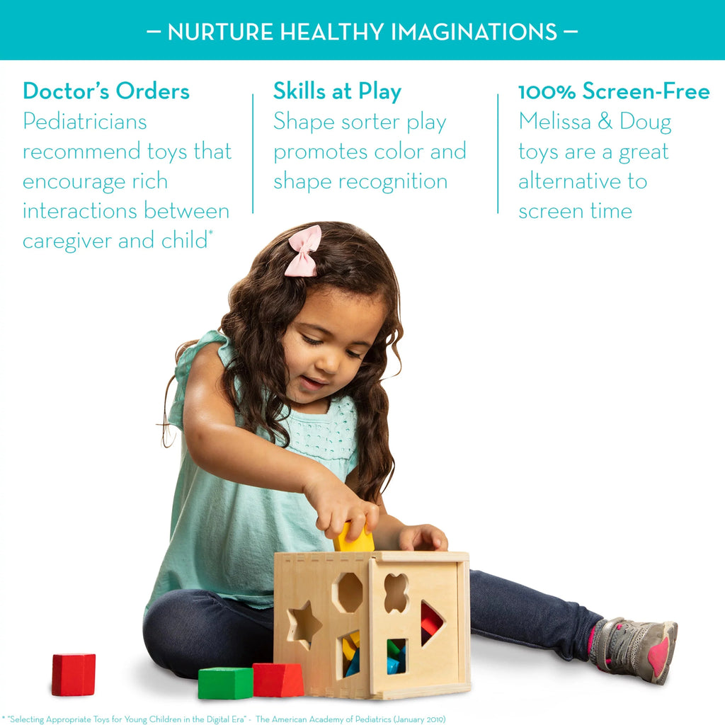 Melissa & Doug Cubo de Clasificación de Formas – Juguete Clásico de Madera con 12 Formas