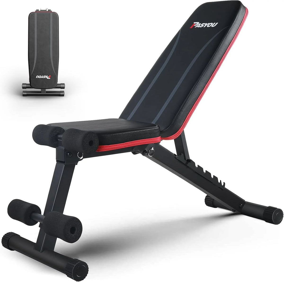 PASYOU Banco de Pesas, Banco Abdominal 7 en 1 Plegable, Banco de Entrenamiento Ajustable para Casa y Gimnasio, Negro, Capacidad 230 kg – Modelo PA300