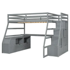 Full Pine Loft Bed with Desk and Storage