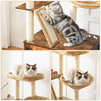 HOOBRO Arbre à Chat avec Maison de Litière pour Chat, Maison pour Chat en Bois avec Tour à Chat, Grège