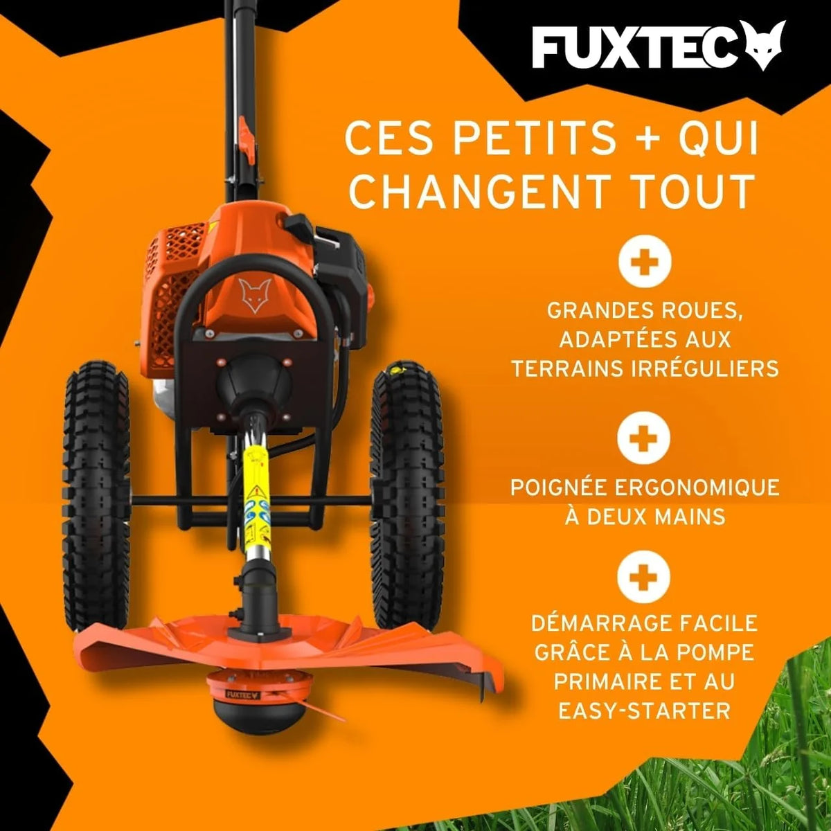 Fuxtec Débroussailleuse Thermique Coupe Bordure à Roues FX-FSR162 62cm3 Bobine de Fil, Ultra Maniable, Spécialement Conçue pour Les Grands Terrains et Protéger Votre Dos