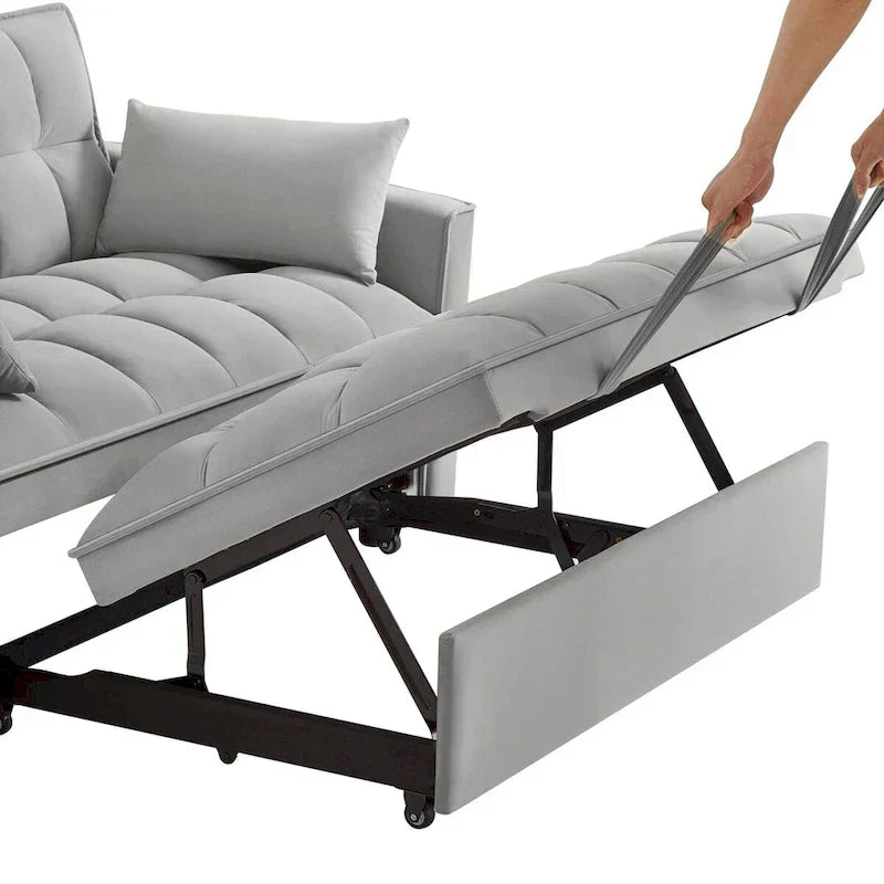 4 in1 Loveseat Sofa Bed with Armrests & Storage Pockets, Multi-Function Tufted Pull-out Sofa Bed with Adjustable Backrest