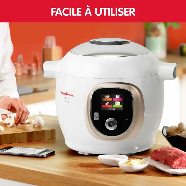 Cookeo+ Connect 200 recettes Blanc, avec louche incluse