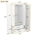 Armoire penderie 3 portes avec miroirs, étagères et 2 tiroirs