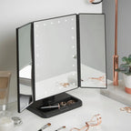 Espejo de Maquillaje Iluminado Espejo de Tocador Inteligente con Luces, 10X de Magnificación, Ajustable, 22 Luces LED
