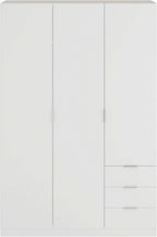 Habitdesign Three Door and Three Drawer Wardrobe Closet, Artic White Finish, Measurements: 121 cm (W) x 180 cm (H) x 52 cm (D)