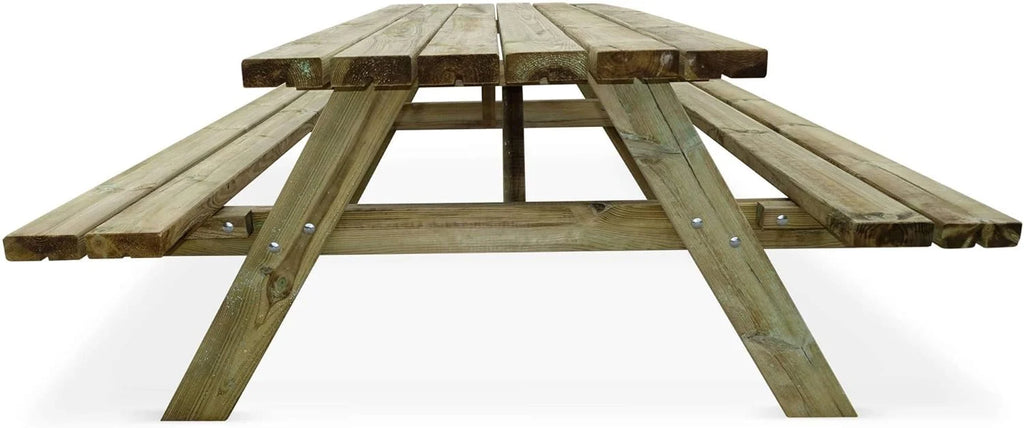 Alice's Garden - Table de Pique Nique Bois de pin + 2 bancs rabattables en Bois. 6 Places - PANCHINA - Table de Jardin Robuste en pin sylvestre