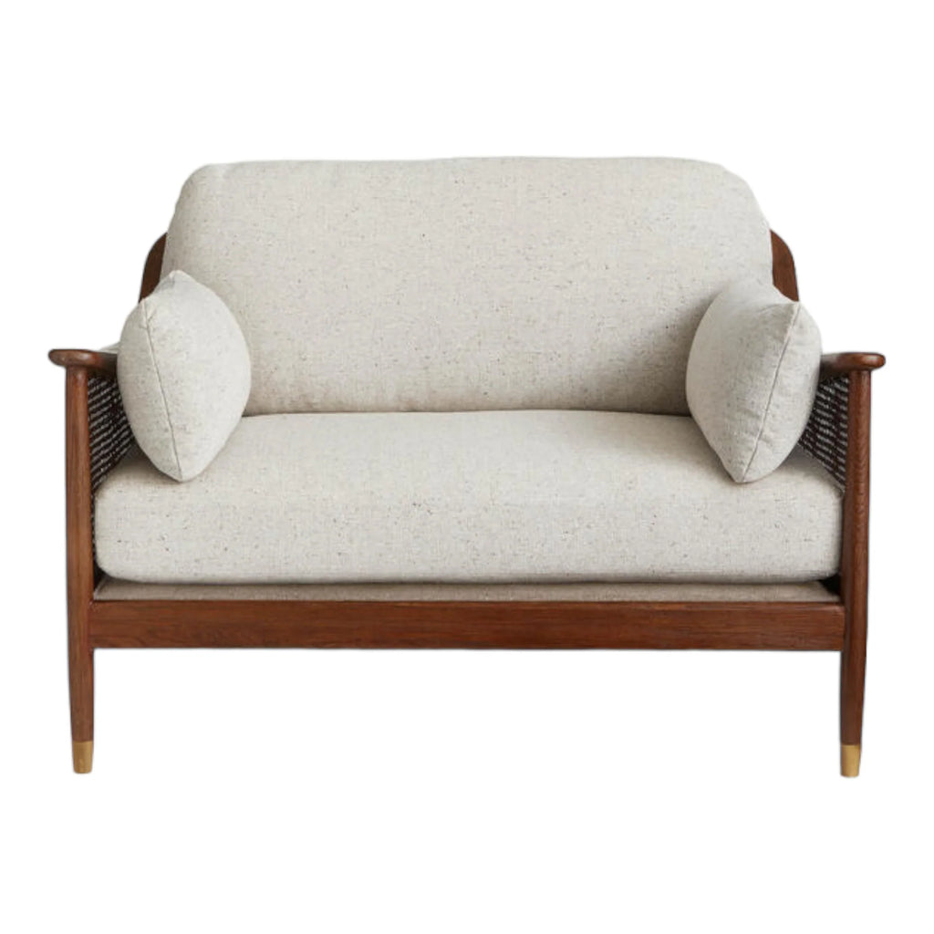 Marika 1 Seater Teak Wood & Rattan, Antique Brass Sofa