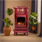 Universal poêle à gaz Provence 3,4 kW rouge, effet poêle à bois en fonte véritable, chauffage d’appoint avec tuyau gaz et détendeur