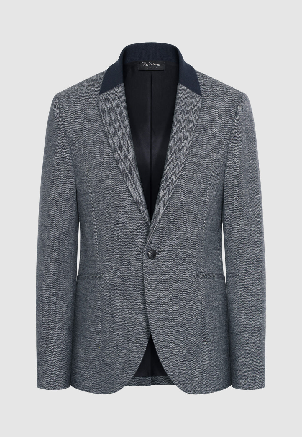 Veste à chevrons en laine et coton et col en maille