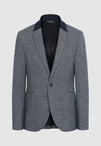Veste à chevrons en laine et coton et col en maille