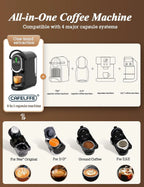 Cafelffe Machine à café automatique, cafetière à capsules 4 en 1 avec température réglable et 7 temps d'infusion préréglés, machine à expresso 19 bars pour NES/DG/ESE/café moulu, noir