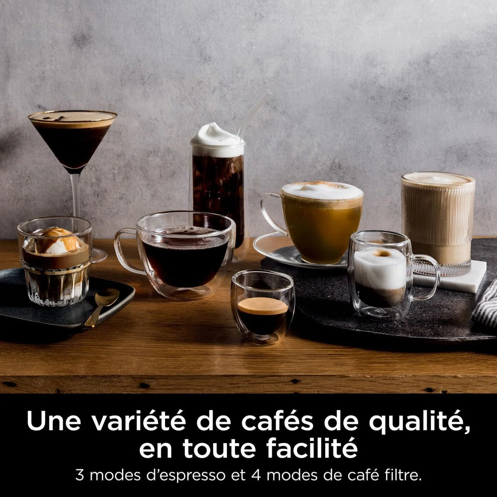 NINJA Machine à café Luxe Essential 2-en-1, Latte, Cappuccino et Espresso avec broyeur à grains et mousseur à lait intégrés, facile à utiliser, 2 préréglages mousse, argent, ES501EU