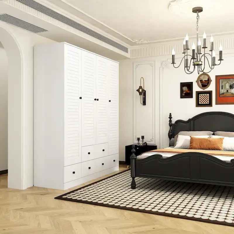 Wardrobe Armoire Closet 59W Large Freestanding Wardrobe Cabinet White