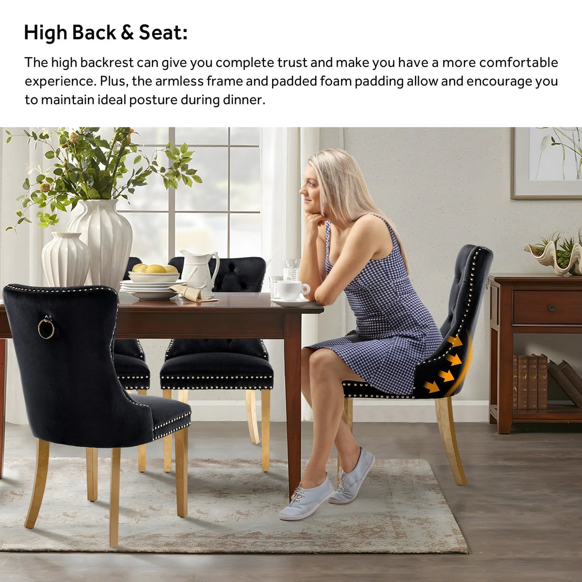 Upholstered Tufted Velvet Dining Chair with Solid Wood Legs Set of 6