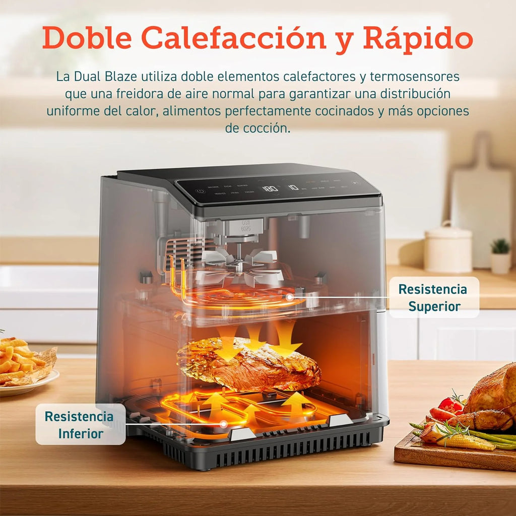 COSORI Freidora Inteligente Sin Aceite 6.4L, Freidora de Aire con Doble Calentamiento, Sin Revolver ni Precalentar, con Recetas en Español y 12 Programas, Gris Oscuro, Modelo CAF-P583S