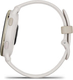 Garmin Vivoactive 5 montre intelligente GPS santé et fitness pour homme et femme lunette aluminium doré crème bracelet silicone ivoire écran AMOLED 3 cm autonomie