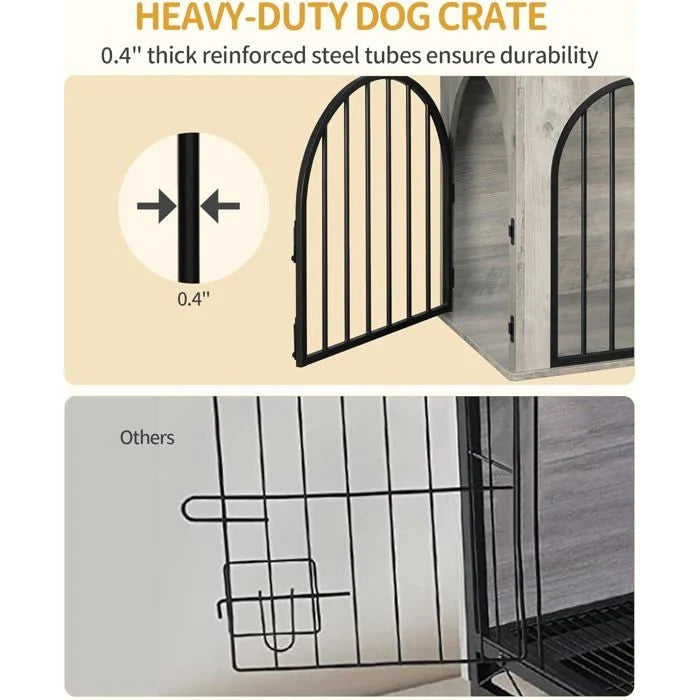 100cm Cage pour Chiens,Cage Chien de Taille Moyenne, Maisonnette pour Animaux,3 Portes, Porte arquée, 60 x 100 x 63 cm,Ivoire Clair