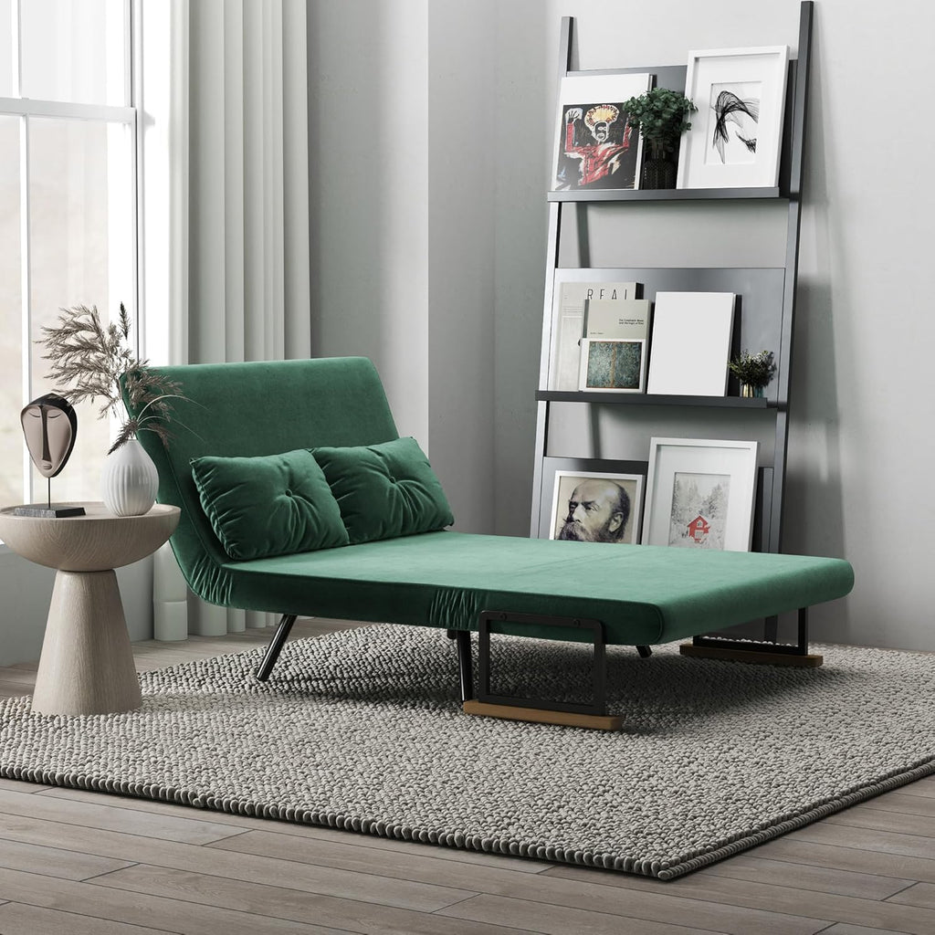 HOMCOM Sofa Bed 2 Seater Folding Sofa Bed Upholstered in Velvet with 5 Levels Adjustable Backrest and Padded Pillows for Office Bedroom Living Room 102 x 73 x 81 cm Beige
