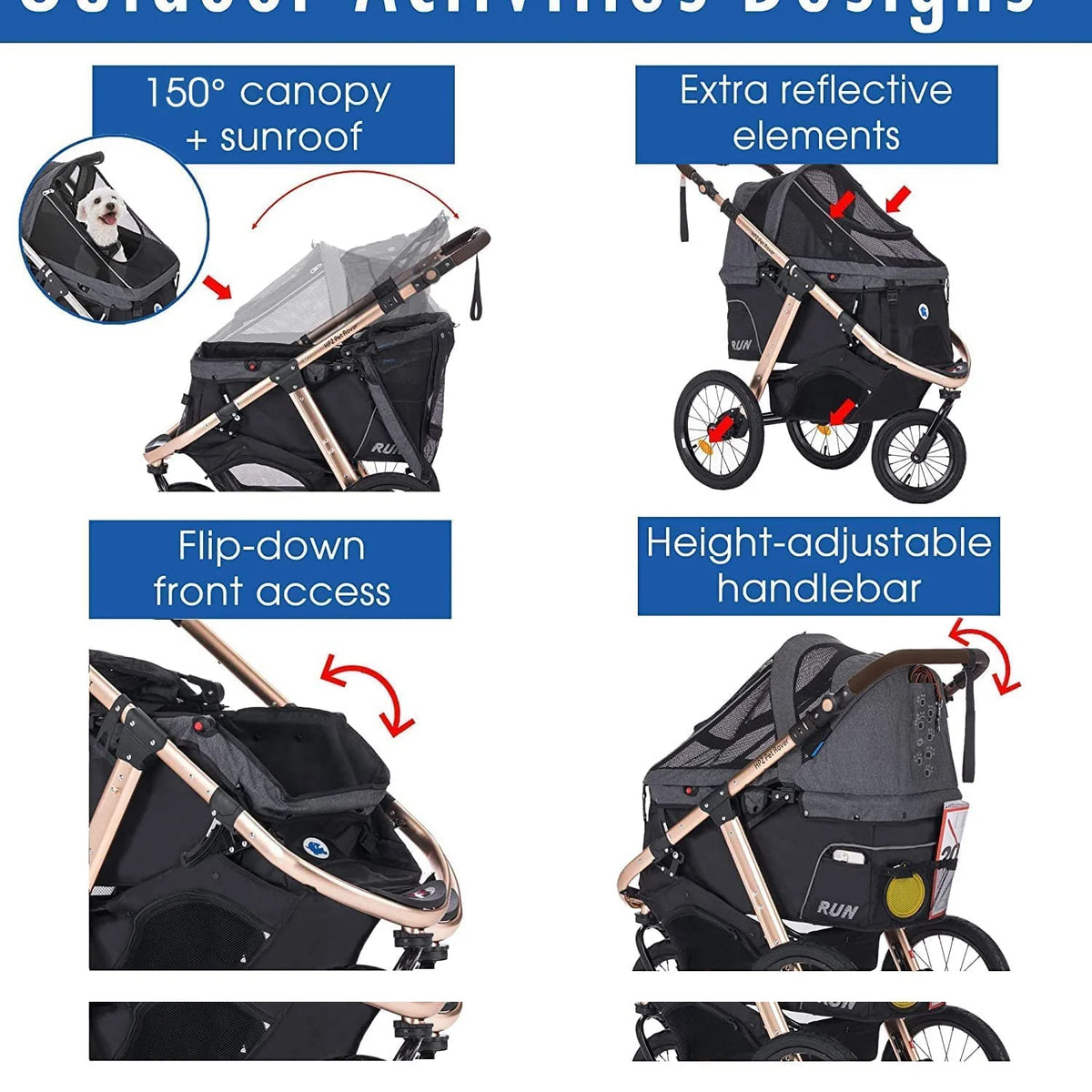 Coche Deportivo para Correr con Ruedas de Goma Confort / Entrada sin Cremallera / Plegado Rápido con Una Mano / Estructura de Aluminio para Perros, Gatos y Mascotas Pequeñas o Medianas (Camuflaje Verde)