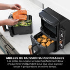 NINJA Double Stack XL Air Fryer 2 Compartiments Verticale, Compact, 4 Niveaux de Cuisson, Capacité de 9,5L, Air Fryer 6-en 1, Pièces Antiadhésives Amovibles Lavables Au Lave-Vaisselle, Noir/Cuivre