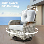 OVIOS 9 Pieces Outdoor Wicker Swivel Chair Set With Fire Table