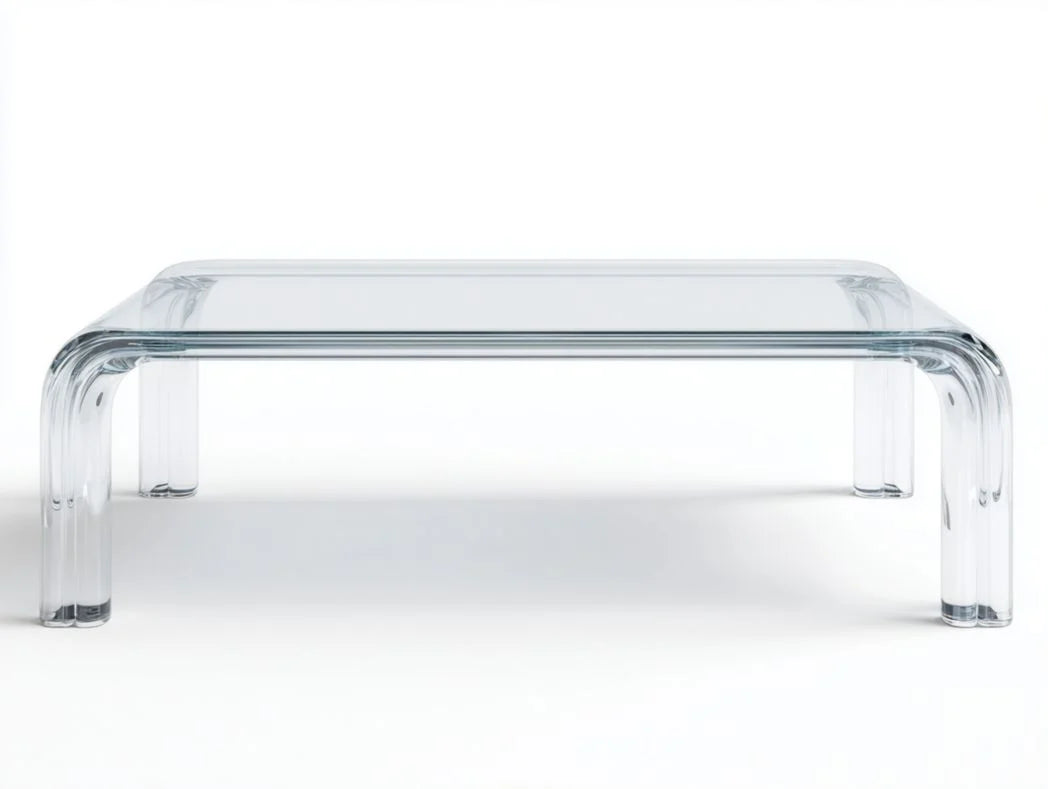 Table basse rectangulaire en verre transparent – design moderne arrondi