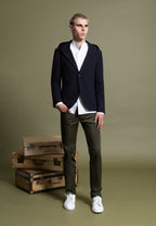 Veste à capuche bleu marine en laine et coton