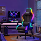 Devoko Chaise Gaming Ergonomique avec LED RGB, Massage Lombaire & Repose-Pieds – Fauteuil Gamer avec Appui-tête réglable – Dossier inclinable & Hauteur Ajustable – 180 kg – Noir